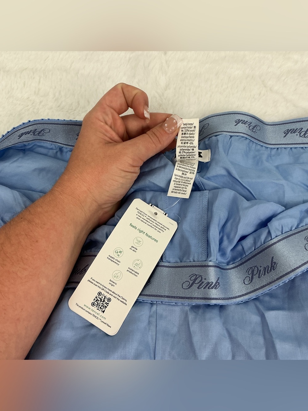 PINK Victoria's Secret Tencel Boxy Pajama Shorts - Light Blue Satin Boxer Shorts - Picture 7 of 9